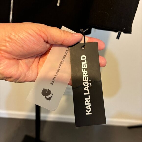 Karl Lagerfeld Zip Front Cropped Black Blazer - Picture 3 of 10